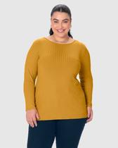 Blusa Básica Feminina Plus Size Manga Longa Em Canelado De Viscose
