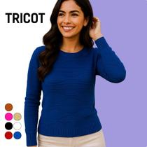 Blusa Basica Feminina Tricot Manga Longa Atemporal Blusa Basica Feminina Tricot Manga Longa Atemporal