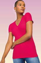 Blusa básica gola V canelada rosa