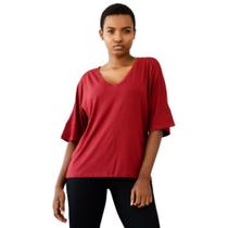 Blusa Básica Gola V Manga 3/4 Japonesa Cor Marsala Tamanho P