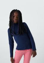 Blusa Básica Infantil Menina Manga Longa Com Gola Alta Em Ribana