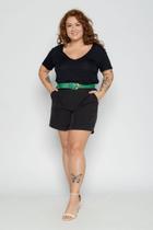 Blusa Básica Laranja com Brilho Gola Redonda Plus Size Feminino Blusa Básica Laranja com Brilho Gola Redonda Plus Size Feminino