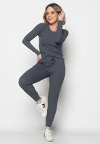 Blusa Básica Manga Longa e Gola Redonda Canelada Grafite Salvatore Fashion Blusa Básica Manga Longa e Gola Redonda Canelada Grafite Salvatore Fashion