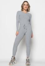 Blusa Básica Manga Longa e Gola Redonda Canelada Mescla Salvatore Fashion