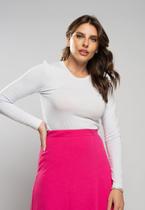 Blusa Básica Manga Longa e Gola Redonda Malha Branca Salvatore Fashion