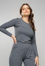 Blusa Básica Manga Longa e Gola Redonda Malha Grafite Salvatore Fashion Blusa Básica Manga Longa e Gola Redonda Malha Grafite Salvatore Fashion