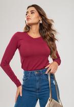 Blusa Básica Manga Longa e Gola Redonda Malha Vinho Salvatore Blusa Básica Manga Longa e Gola Redonda Malha Vinho Salvatore
