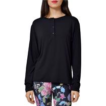 Blusa Básica Manga Longa Feminina Preta Detalhe Botão M
