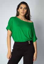 Blusa Básica Morcego Malha Gola Canoa Manga Curta Verde Light