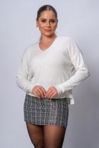 Blusa Basica Solta Decote V Canelada Tricot