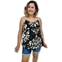 Blusa Bata Alça Com Regulagem Viscose Estampada Gg Plus Size