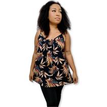 Blusa Bata Alça Com Regulagem Viscose Estampada Gg Plus Size