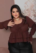 Blusa Bata Boho Chic Contemporânea Babado Plus Size Extra Grande Moda Boêmia Tendência Elegante
