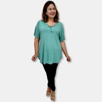 Blusa Bata De Malha Cordão No Decote Viscolycra Plus Size G2