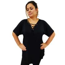 Blusa Bata De Malha Cordão No Decote Viscolycra Plus Size G2