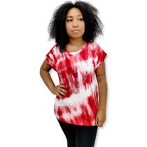 Blusa Bata de Malha Manga Curta Tie Dye Strass Coração Gato Blusa Bata de Malha Manga Curta Tie Dye Strass Coração Gato
