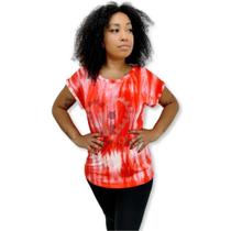 Blusa Bata de Malha Manga Curta Tie Dye Strass Coração Gato