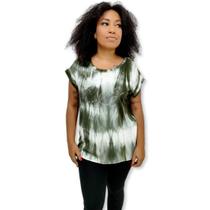 Blusa Bata de Malha Manga Curta Tie Dye Strass Fé e Coração