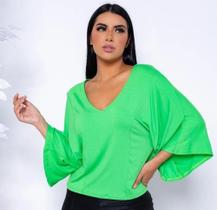 Blusa bata feminina manga morcego decote v confortável - Filó Modas