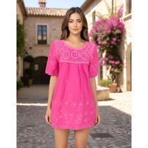 Blusa Bata Indiana Feminina Gestantes Rosa Bordada HC-58977 Blusa Bata Indiana Feminina Gestantes Rosa Bordada HC-58977