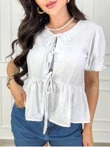 Blusa Bata Laço Feminina Amarração Frontal Crepe Duna Off White Tendência Verão