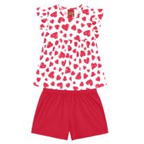 Blusa Bata Manga Curta Soltinha+Short Bermuda Algodão Menina
