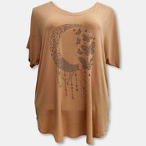 Blusa Bata Manga Curta Viscolycra Lisa com Strass Plus Size -