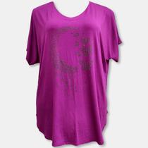 Blusa Bata Manga Curta Viscolycra Lisa com Strass Plus Size -