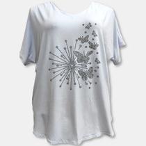 Blusa Bata Manga Curta Viscolycra Lisa com Strass Plus Size -