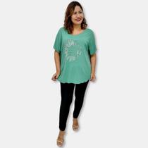 Blusa Bata Manga Curta Viscolycra Lisa com Strass Plus Size -