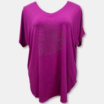 Blusa Bata Manga Curta Viscolycra Lisa com Strass Plus Size -