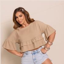 Blusa Bata Manga Duna Cropped Babados Moda Feminina Boho Blusa Bata Manga Duna Cropped Babados Moda Feminina Boho