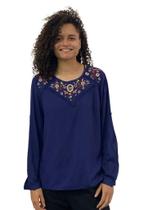 Blusa Bata Manga Longa Algodão Colorido Bordada 454