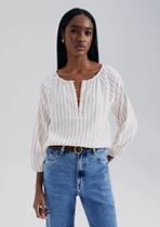 Blusa Bata Manga Longa Fio Tinto Off white