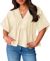 Blusa Beautife feminina tamanho plus size Babydoll com ilhó e decote em V