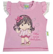 Blusa Bebê Com Renda Na Manga e estampa c/ strass super fofa