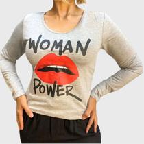 Blusa Beijo Feminina Woman Power Leve Amarração Cinza