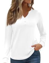 Blusa Blingfit Plus Size feminina de manga comprida com decote em V 3GG branca