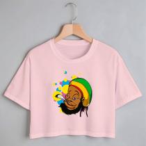 Blusa Blusinha Camiseta Cropeed TShirt Feminina Algodão Tecido Premium Estampa Digital Boby Jamaica Smokiing