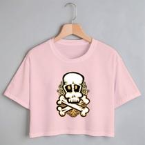 Blusa Blusinha Camiseta Cropeed TShirt Feminina Algodão Tecido Premium Estampa Digital Caveira X - NoBrand