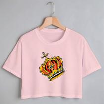 Blusa Blusinha Camiseta Cropeed TShirt Feminina Algodão Tecido Premium Estampa Digital Coroa de Rainha