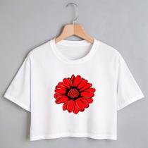 Blusa Blusinha Camiseta Cropeed TShirt Feminina Algodão Tecido Premium Estampa Digital Flor Vintage