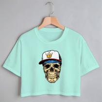 Blusa Blusinha Camiseta Cropeed TShirt Feminina Algodão Tecido Premium Estampa Digital Ursinho Caveira Mano Rapper