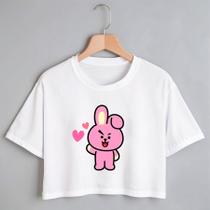 Blusa Blusinha Camiseta Cropeed TShirt Feminina Algodão Tecido Premium Estampa Digital Ursinho Rosa
