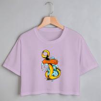 Blusa Blusinha Camiseta Cropped TShirt Feminina Algodão Tecido Premium Estampa Digital Âncora Gold e Azul