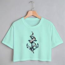 Blusa Blusinha Camiseta Cropped TShirt Feminina Algodão Tecido Premium Estampa Digital Âncora Silver