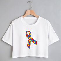 Blusa Blusinha Camiseta Cropped TShirt Feminina Algodão Tecido Premium Estampa Digital Autismo Autista