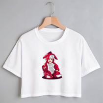 Blusa Blusinha Camiseta Cropped TShirt Feminina Algodão Tecido Premium Estampa Digital Baby com Roupa Vermelha