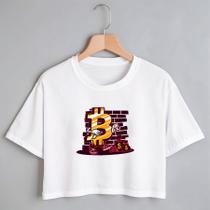 Blusa Blusinha Camiseta Cropped TShirt Feminina Algodão Tecido Premium Estampa Digital Bitcoin