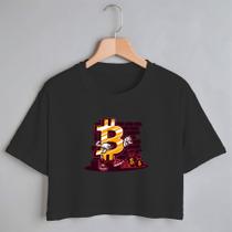 Blusa Blusinha Camiseta Cropped TShirt Feminina Algodão Tecido Premium Estampa Digital Bitcoin Blusa Blusinha Camiseta Cropped TShirt Feminina Algodão Tecido Premium Estampa Digital Bitcoin
